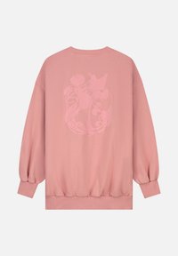 Lichtroze sweatshirt met ballonmouwen en geribbelde boorden, voorzien van een bloemenreliëfdesign op de achterkant. Zachte stof met een relaxte pasvorm.