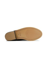 Sole of a shoe, featuring a textured rubber surface in light brown, with a dark upper edge. It has an embossed brand name and size details.