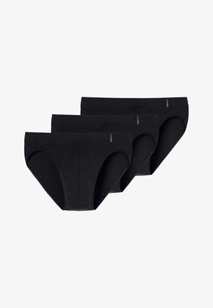 Zwarte katoenen slips, klassieke vorm met elastische tailleband, met een zijdezachte textuur en stikseldetails. Verpakt in een set van drie.