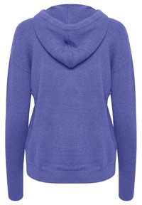 Sweat à capuche en maille douce bleu pervenche uni, vu de dos avec manches longues et coupe décontractée.