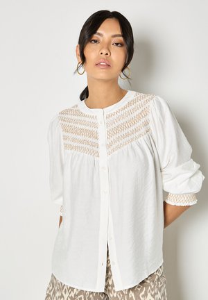 WAVY EMBROIDERED SMOCKED  - Hemdbluse - white