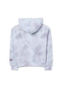 Hoodie tie-dye violet clair et blanc avec manches longues et capuche, vu de dos sur un fond blanc.