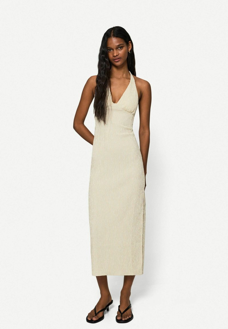 Bershka - HALTER - MIDI - Shift dress - sand, Enlarge