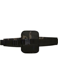 Borsa a cintura con motivo camouflage realizzata in tessuto resistente, dotata di una tasca rettangolare e una tracolla regolabile con una fibbia e clip in plastica.