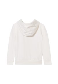 Sudadera blanca con capucha, fabricada en un tejido suave y texturizado, con puños y dobladillo acanalados. La capucha se encuentra plana, sin logotipos ni acentos visibles.