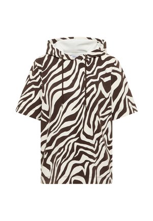 Cecil, SHORT-SLEEVE SHIRT WITH HOOD AND TEXTURE, ciemnobrązowy