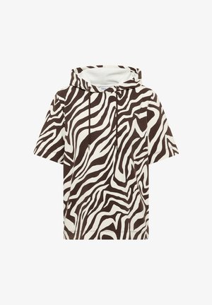 Cecil, SHORT-SLEEVE SHIRT WITH HOOD AND TEXTURE, ciemnobrązowy