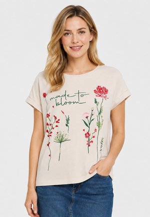 Eight 2 Nine, KURZARM T-SHIRT RUNDHALS FLORALE STICKEREI BLUMENMOTIV - Print T-shirt - beige