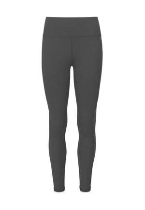 Leggings met hoge taille, nauwsluitend, gemaakt van effen donkergrijze stof met een gladde textuur en zonder zichtbare patronen of hardware-accenten.