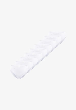 Confezione da dieci slip bianchi in cotone con bordo in pizzo lungo la vita, che offre una texture morbida e un design classico.