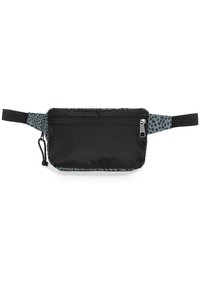 Marsupio in nylon nero con un design a stampa leopardata grigia texture, dotato di una tasca con zip frontale e tracolla regolabile per una vestibilità sicura.