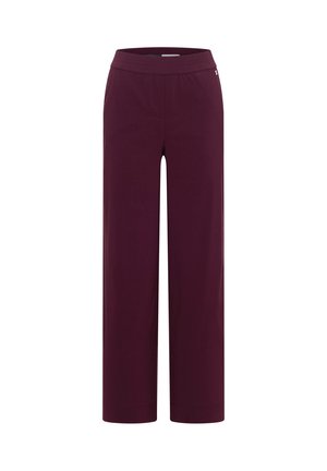 Dunkellila gerade geschnittene Hose mit elastischem Bund und Seitentaschen, vor weißem Hintergrund präsentiert.