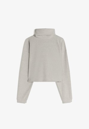 Jersey de cuello vuelto de punto acanalado en gris claro, con mangas largas y bajo cropped.