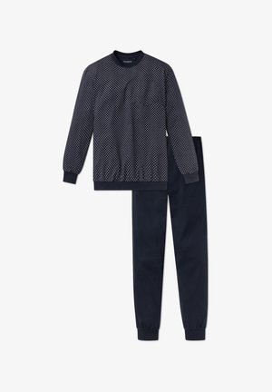 Marineblauw lounge set met een gestreept sweatshirt met ribgebreide manchetten en een effen broek met een elastische tailleband en manchetten.