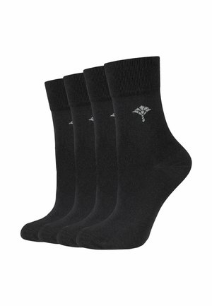 Schwarze Baumwollknöchelsocken, Set aus vier Stück, mit geripptem Bündchen und einem kleinen, dezenten Logo an der Seite. Weiche Textur und Standardform.