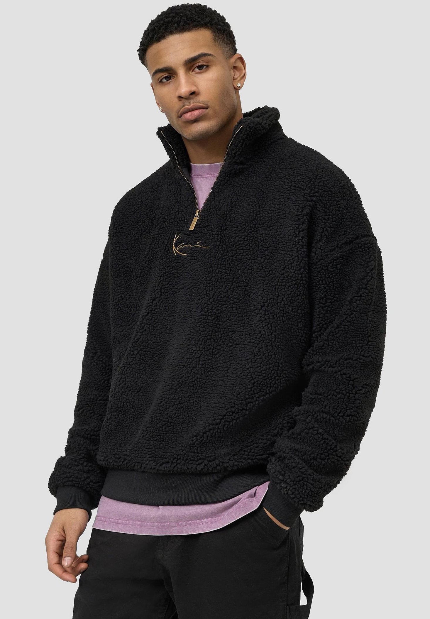Karl Kani UNISEX SMALL SIGNATURE TEDDY TROYER - Fleece trui - black/zwart -  Zalando.be