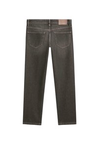 Jeans in denim grigio scuro con design a gamba dritta, dotati di tasche posteriori e una etichetta in pelle sulla vita. Tessuto morbido con cuciture minime.