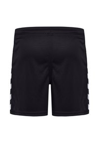 Svarta träningsshorts gjorda av lättviktsmaterial. Har sidosträck med ett geometriskt mönster. Elastiskt midjeband för komfort.