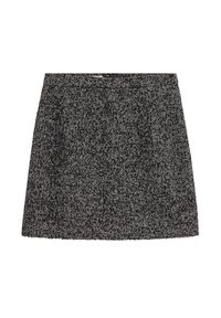 Zwart-witte houndstooth-geprinte korte rok met een rechte snit, een discrete tailleband en twee zijzakken voor extra detail.