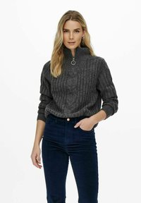JDY REISSVERSCHLUSS ZOPF - Stickad tröja - dark grey melange