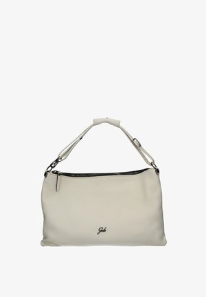 Borsa a tracolla in morbida pelle bianca con tracolla regolabile, chiusura superiore con zip e piccolo logo nero "Gabs" al centro davanti.