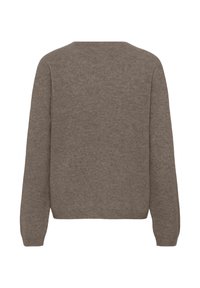 Pull marron à manches longues avec col rond. Confectionné en matériau doux et texturé, avec poignets et ourlet côtelés. Dos uni, sans logo visible.