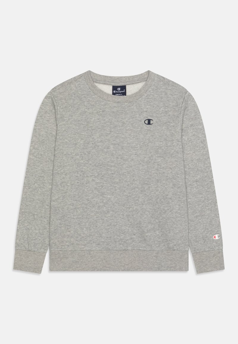 Sweat-shirt gris en matière douce, avec manches longues, col rond et un petit logo sur la poitrine et la manche. Coupe classique.