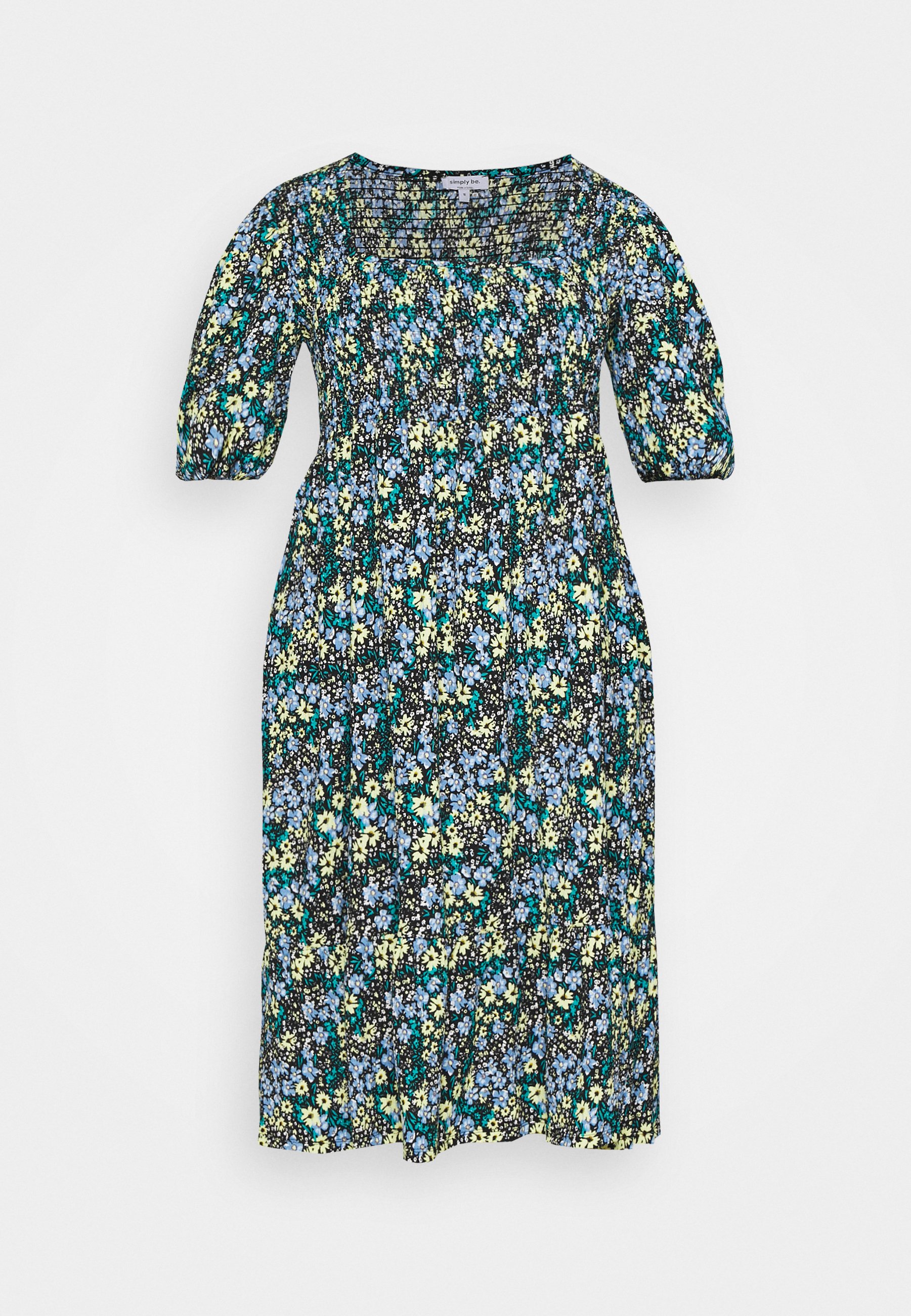WAFFLE SQUARE NECK TIERED MIDI DRESS 