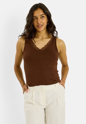 Grain de Malice, T-SHIRT SANS MANCHES COL AJOURÉ - Top - chocolat