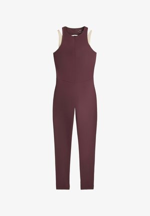 OYSHO, COMFORTLUX LONG JUMPSUIT WITH CONTRAST OVERLAY - Combinaison d'échauffement - plum