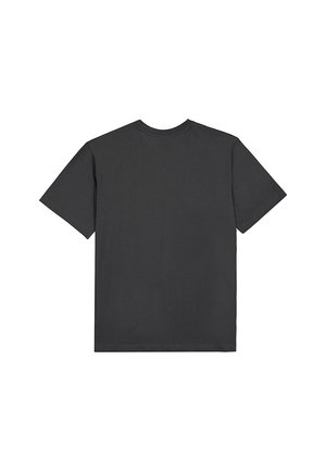 Tricou negru din bumbac, cu guler rotund, mâneci scurte și croială lejeră. Textură netedă, fără embellishments sau modele vizibile.