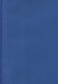 Blauwe stof met een gladde textuur, met een naaddetail aan de linkerkant die wijst op een gestructureerd ontwerp in een effen kleur.