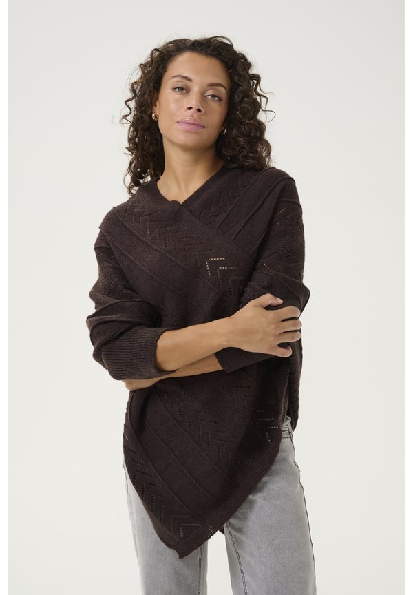 HOLIDAY PONCHO - Strickpullover - chocolate plum