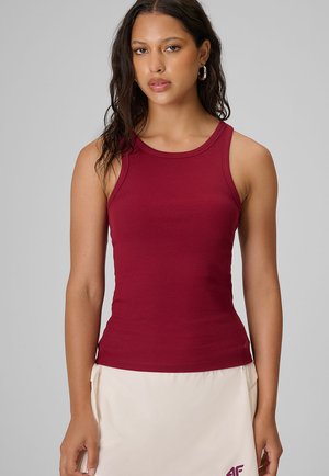 4F, 4F TOP SLIM Z PRĄŻKOWANEJ DZIANINY DAMSKI - BURGUNDOWY XS - Top - burgundy