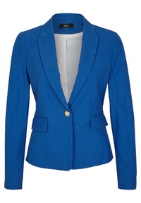 Blå kavaj med slagkrage, en guldknappstängning och två framfickor. Slät tyg med en skräddarsydd passform och långa ärmar.