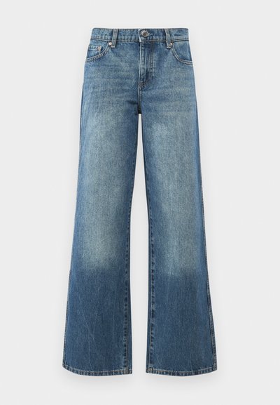 Breda jeans i ljusblåtvätt med hög midja, klassisk femficksdesign och subtila blekningar för textur.