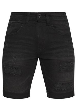 Sorte denimshorts med et slidte design, der har revne stofdetaljer og et opfoldet nederste. Mellemhøj talje med forlommer.