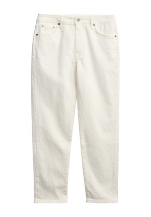 Witte denim broek met een recht model, voorzien van een knoop en rits sluiting, vijf zakken en subtiele stikseldetails.