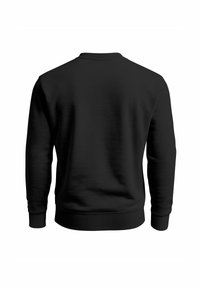 Schwarzes Sweatshirt mit Rundhalsausschnitt, gerippten Bündchen und Saum. Weiche Textur mit glatter Oberfläche, keine sichtbaren Logos oder Verzierungen.