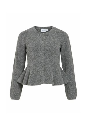 VILA, KNITTED CARDIGAN VILUNA PEPLUM - Жилетка - medium grey melange