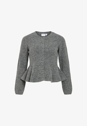 VILA, KNITTED CARDIGAN VILUNA PEPLUM - Жилетка - medium grey melange