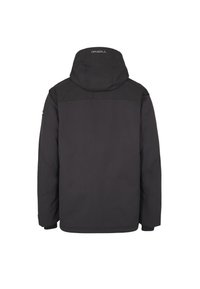 Veste d'hiver noire O'Neill avec capuche, coutures apparentes sur les manches, vue de dos sur fond blanc.