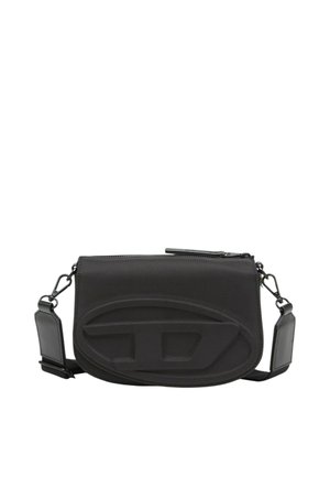 Borsa a tracolla nera con superficie strutturata, motivo ovale e geometrico in rilievo sul davanti e tracolla regolabile con fibbie a clip.