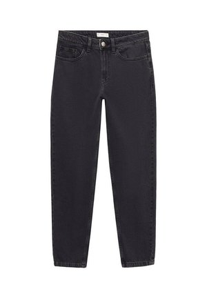 Jeans negre din denim cu un design drept, stil cu cinci buzunare și detalii subtile de cusătură. Prezintă un sistem de închidere cu nasture și bucle pentru curea.