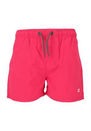 Vaaleanpunaiset uimashortsit, joissa on joustava vyötärönauha, säädettävä kiristysnaru ja valkoinen logotunnus oikeassa alareunassa. Kevyt kangas, yksinkertainen muotoilu.