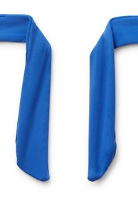Modrá textilní stužka na vlasy s hladkým povrchem a prodlouženými konci, určená k vázání nebo zajišťování vlasů. Vhodná pro různé účesy.