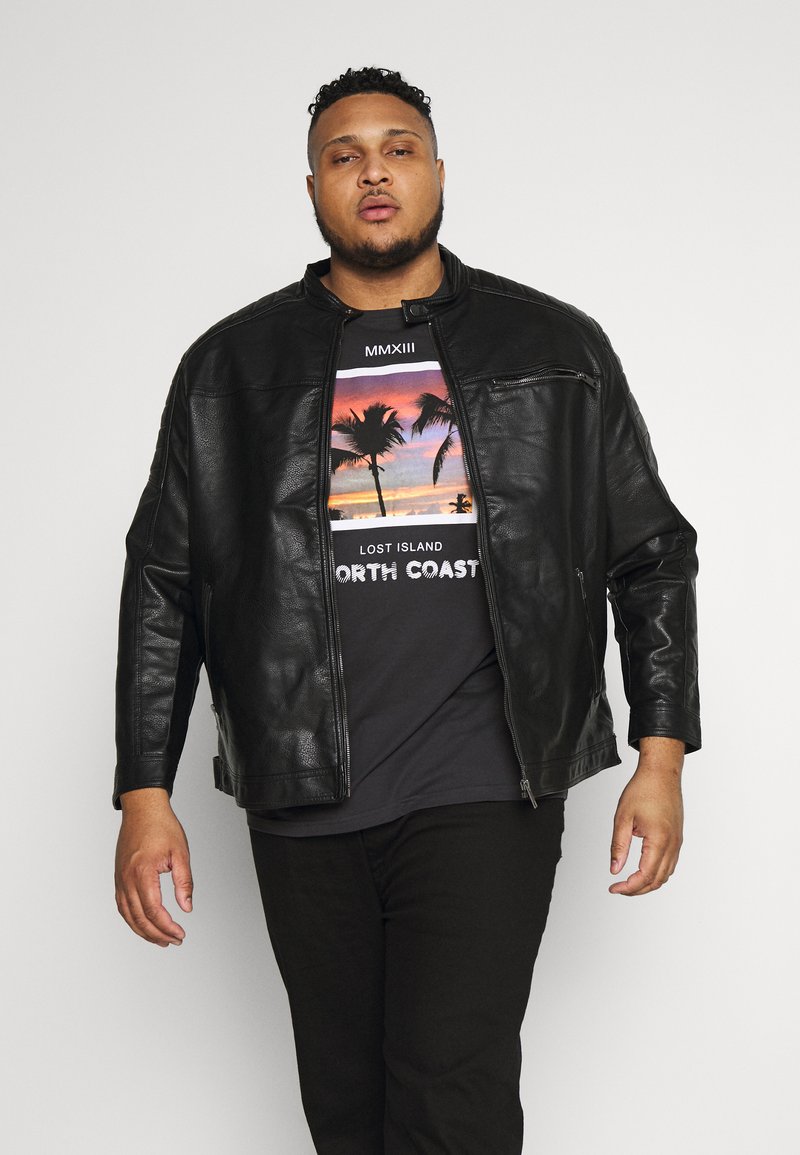 jack & jones essentials biker jacket in faux suede black
