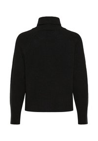 Sort langærmet sweater med ribbet turtleneck og manchetter, vist fra ryggen.