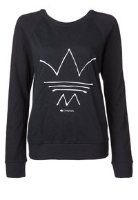 Svart sweatshirt med en vit grafisk design av en krona och ett berg. Långa ärmar, rund halsringning, ribbade mudd och fåll.