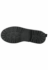 Suela de bota de goma negra con dibujo profundo para tracción, que presenta un patrón de formas geométricas y el nombre de la marca "Caprice" grabado.